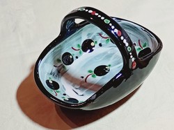 Kerámia kosár kiskosár cukorkatartó HMVH HMV majolika retro 14x10x10cm  gránátalma minta