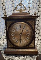 Gyönyörű WEIMAR német fadobozos , réz veretes kandalló óra vintage darab