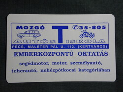 Kártyanaptár, Mozgó autós iskola, Pécs, grafikai, autó, motorkerékpár, 1993,   (7)
