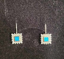 • Kék opál drágaköves, sterling ezüst füli /925/  új, sok kézműves ékszer !