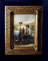 Szerelmes életkép, 70 x 50 cm-es külső mérettel, 1800-as év második fele