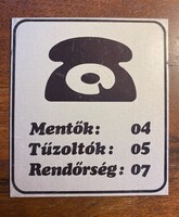 Mentők 04, Tűzoltók 05, Rendőrség 07 - lemeztábla