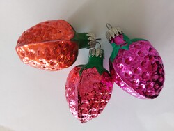 Régi üveg karácsonyfadísz eper málna gyümölcs üvegdísz 3 db