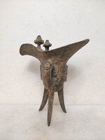 Antique Chinese Jia Bronze Ritual Vessel, Three-Legged, 19th-20th Century China 482 7661