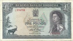 5 font pound pounds 1966.07.01. Vj. C.Rhodes Rhodézia Rhodesia Nagyon ritka!