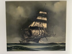 Sailboat Frigate in Stormy Sea