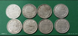 8 db  10 Kopejk 500 finomságú ezüst ,Oroszország II.Miklós cár adta ki./1894-1917/