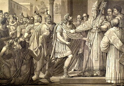 Andro Botticelli (1445-1510) után XIX. Sz első fele Európai rézmetsző : Ambrus püspök megtiltja ...