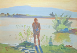 Szegedi Molnár Géza: Preparing for Bath (waterfront landscape)
