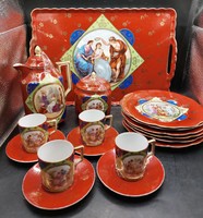 Alt wien jelenetes kávéskészlet, 4 személyes, tálcával, porcelán. 3090b