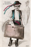 Képeslap: Népviselet, gyerekek. (Bernáth)