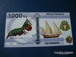 ILE EUROPA 1000 FRANK / MILLE FRANCS 2018 RÁK HAJÓ HAL! RITKA FANTÁZIA PAPÍRPÉNZ! UNC!