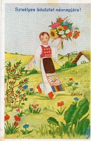 Képeslap: Népviselet, gyerekek. Bacsa János rajza.