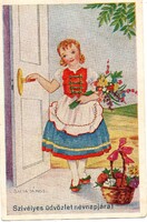 Képeslap: Népviselet, gyerekek. Bacsa János rajza.