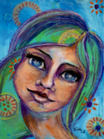 Zöld tündér - vegyes technika - 24 x 18 cm - mese