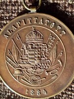 1884 Magyar Országos Tűzoltó Szövetség szolgálati érme.  V. Éves . 37,33mm Topp db !