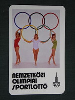 Kártyanaptár,Nemzetközi olimpiai sportlottó, női modell 1979,  (8)