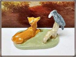 Eschenbach Jenő - The Crow and the Fox, rare, original, flawless ceramic figurine