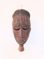 Afrikai maszk antik patinás fa Yoruba népcsoport Nigéria africká maska füle sérült D43 534 1197