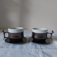 2db Barabás Lajos  kutyafülű iparművészeti csésze porcelán betéttel.
