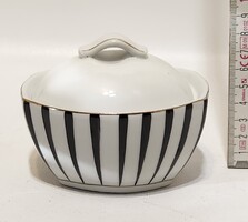 Hollóházi fekete csíkos porcelán cukortartó (3300)