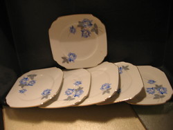 Antik art deco Victoria Foreign kék rózsás kistányér készlet 6 db