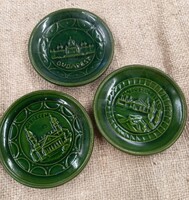 Zöld mázas kicsi kerámia falitányér 3 darab