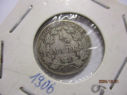 Deutsches Reich ezüst 1/2  Mark  1906 G. VF