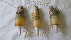 Régi,állatfigurás porcelán,palack kiöntő 3 db.