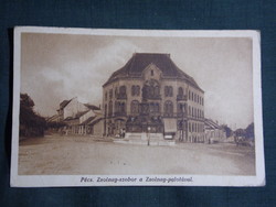 Képeslap, Pécs,Zsolnay szobor,palota látkép részlet,Karinger Budapest kiadás,1940-