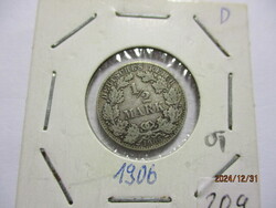 Deutsches Reich ezüst 1/2  Mark  1906 D. VF