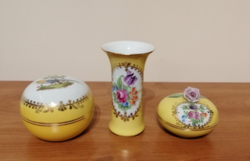 Herendi yellow fond mirrored medallion decorated bonboniers + vase