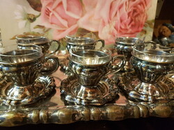 ANTIK BAROKK-os stíl  kávéskészlet-komplett tálcával(hibátlan üvegbetéttel így-ritka !-antikolt  fém