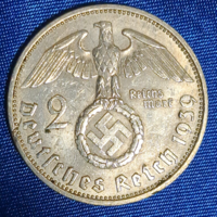 Horogkeresztes ezüst birodalmi 2 Márka 1939. (860)