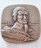 'János Nagyváthy 1755-1819 double-sided bronze plaque (78x80mm) 1970