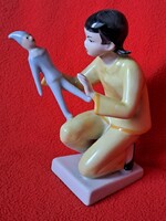 Hibátlan Drasche (Kőbányai Porcelángyár) lány bohóc babával porcelán figura