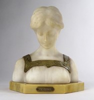 1R508 Antique Marked Art Nouveau Alabaster Female Bust ~1890