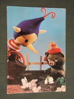 Képeslap,Bródy Vera,báb,Mazsola és Tádé bábfilm figura, 1974
