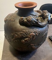 Rare! Antique Japanese Dragon Motif Red Clay Vase