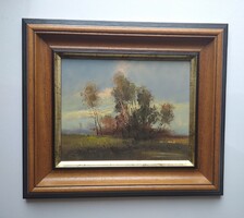 Bán Tibor: "Őszi vízpart" olajfestmény 20x30