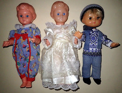 3 db régi retró vintage NAGY méretű kaucsuk celluloid műanyag baba 38 cm kisfiú kislány baba csomag