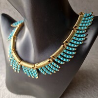 1950's design turquoise resin gold tone necklace