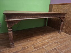 Large Carved Rustic Indian Rosewood Dining Table