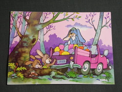 Képeslap,Foky Ottó - Emmi,grafikai rajzos,húsvét,ünnepi,tojás,nyúl,1990-