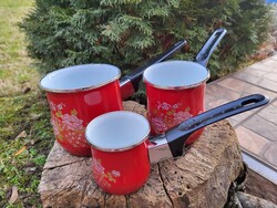 Traditional, enameled, peacock-patterned cezve (jeezva, cezve, ibrik) set for making Turkish coffee