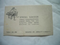 Strokl Sándor zongora-, hangszerkészítő-mester névjegykártya