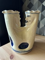 Régi népi, fejes kerámia kétágú váza.