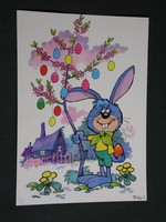 Képeslap,Foky Ottó - Emmi,grafikai rajzos,nyúl,tojás,húsvét,ünnepi,1990-