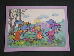 Képeslap,Foky Ottó - Emmi,grafikai rajzos,nyúl,tojás,húsvét,ünnepi,1990-