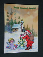 Képeslap,Foky Ottó - Emmi,grafikai rajzos,angyal,télapó,mikulás,karácsony,ünnepi,1990-